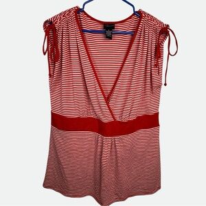 Torrid Red and White Striped Surplice Top - Size 2